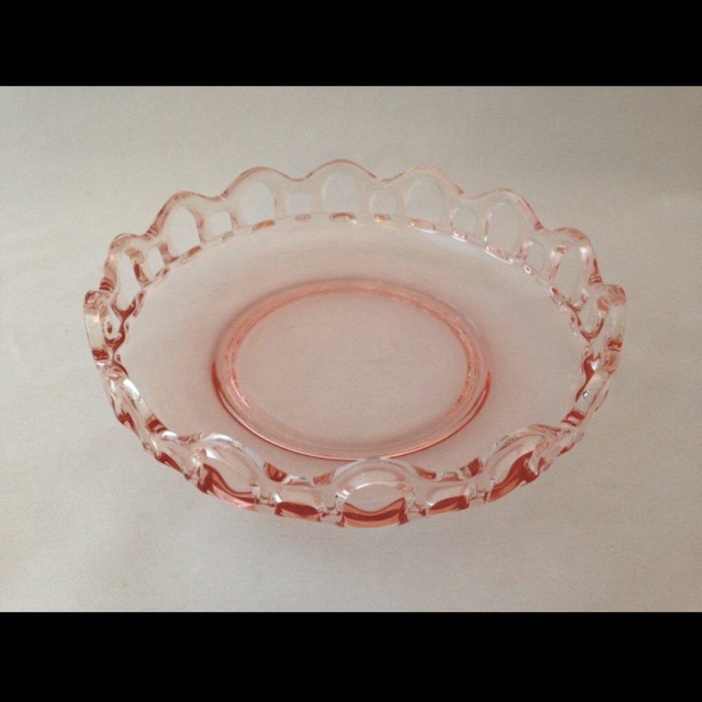 Depression Glass Lancaster "Open Work" Laced Edge Pink 7" Shallow Nappy Bowl